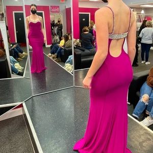 Hot pink rhinestone mermaid prom dress